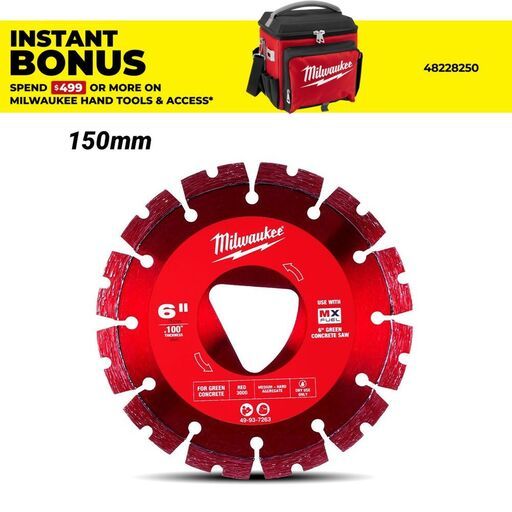 Milwaukee 49937263 150mm (6") Green Concrete Diamond Blade - Red