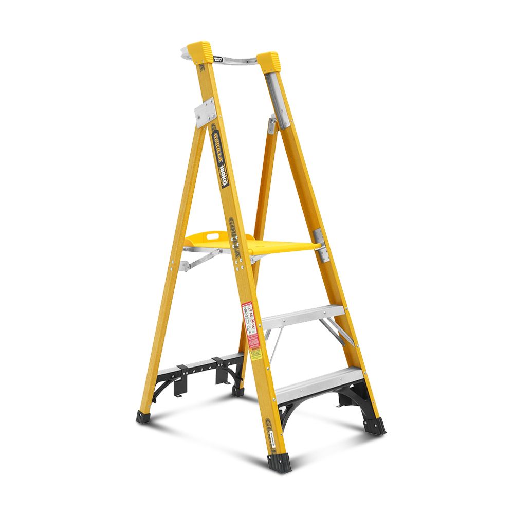 Gorilla FPL003-HD 3-Step 0.9m 180kg Fibreglass Aluminium Industrial Platform Ladder – image 1