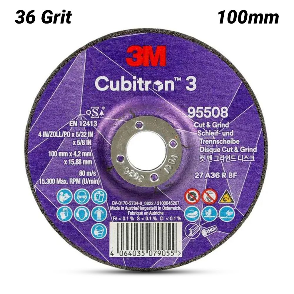 3M 7100305450 (XC991967909) 100mm x 4.2mm x 15.88mm 36 Grit Cubitron III Cut & Grind Wheel – image 1