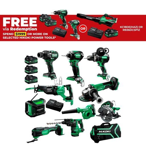 HiKOKI KC36D10PS(HRZ) 18V/36V 5.0Ah/2.5Ah Li-ion Cordless 10pce Combo Kit