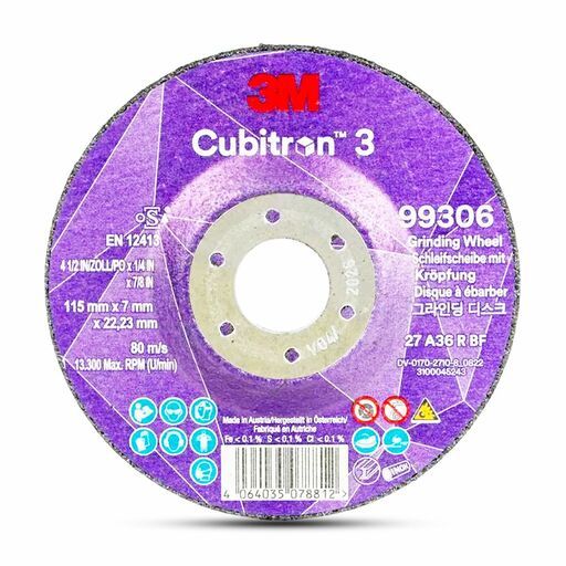 3M 7100303983 (XC991967537) 115mm x 7mm x 22mm 36 Grit Cubitron III Grinding Wheel – image 2