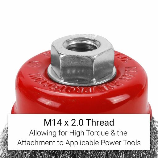 Xtorque XSSB75C 75mm Stainless Steel Crimp Wire Cup Bevel Brush with Thread Adaptor – image 6