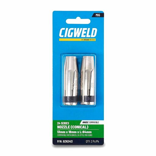 Cigweld BZN2413 2-Pack 13mm x 18mm x L:64mm 24 Seriews Nozzle Conical – image 3
