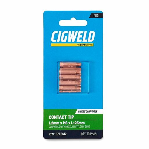 Cigweld BZT6612 10-Pack 1.2mm x M6 x L:25mm Contact Tip