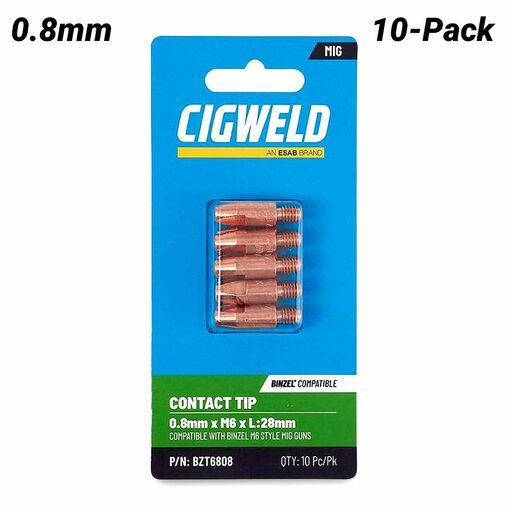 Cigweld BZT6808 10-Pack 0.8mm x M6 x L:28mm Contact Tip