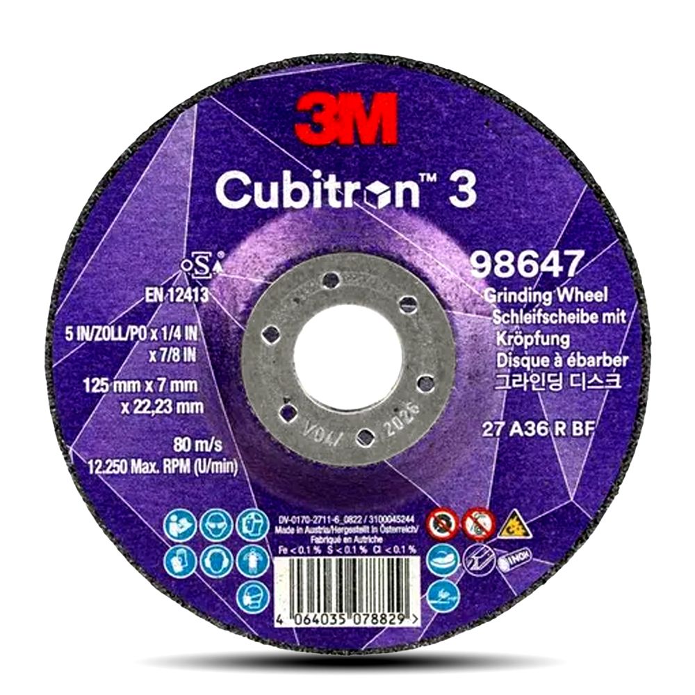 3M 7100303982 (XC991967545) 125mm x 7mm x 22mm 36 Grit Cubitron III Grinding Wheel – image 2