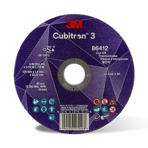 3M 7100303829 (XC991968626) 125 x 1.6 x 22.23 mm Cubitron™ 3  86412 36+ Grit T41 EN Cut-Off Wheel – image 2