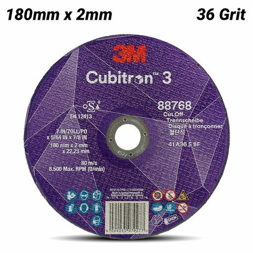 3M 7100303999 (XC991968345) 180 x 2 x 22.23 mm Cubitron™ 3  88768 36+ T41 EN Cut-Off Wheel