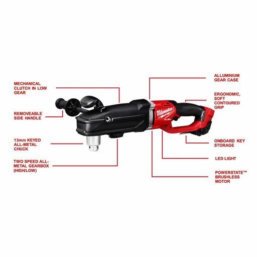 Milwaukee M18FRAD2-0 (222568) 18V 13mm M18 FUEL SUPER HAWG™ Right Angle Drill - Skin Only – image 3