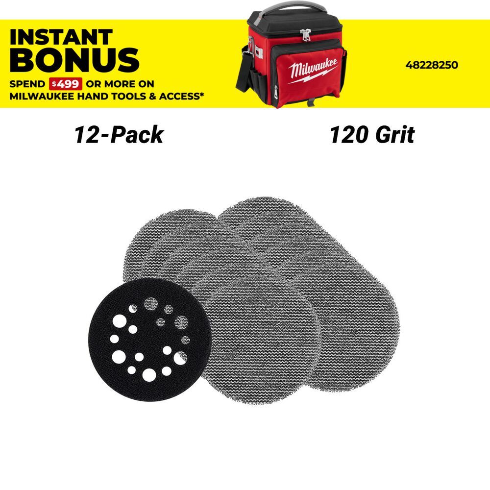 Milwaukee 48806120 12-Pack 75mm (3") 120 Grit POWERGRID H&L Mesh Sanding Discs & Pad Saver – image 1