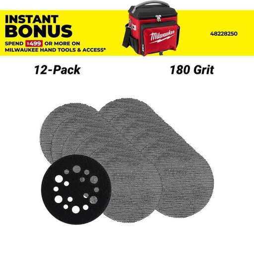 Milwaukee 48806180 12-Pack 75mm (3") 180 Grit POWERGRID H&L Mesh Sanding Discs & Pad Saver