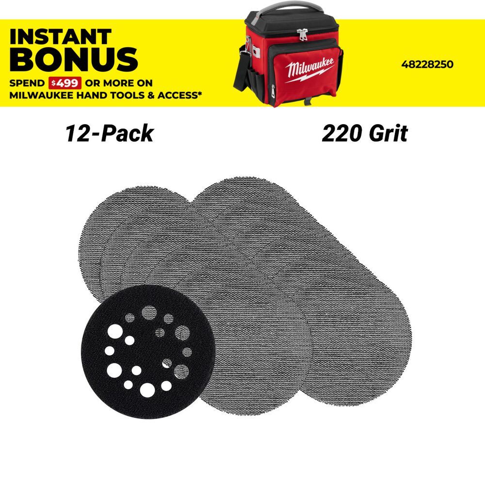 Milwaukee 48806220 12-Pack 75mm (3") 220 Grit POWERGRID H&L Mesh Sanding Discs & Pad Saver – image 1