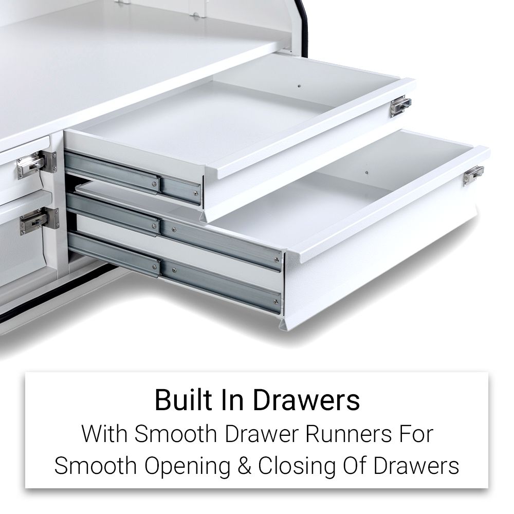 Daytona DSF1360 1.5mm 1360mm x 550mm x 800mm Full Lid White Steel Ute Box With Built-In Drawers – image 4