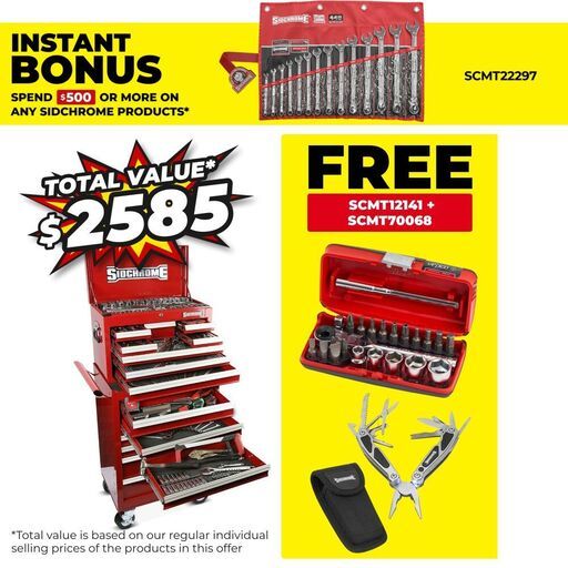 Sidchrome SCMT11400 250pce Metric/Imperial 15 Drawer Tool Kit Roll Cab + Top Chest