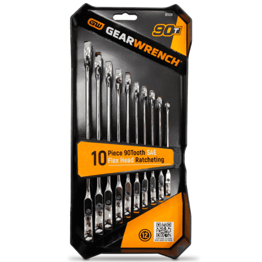 GEARWRENCH 87026 10pce SAE 90 Tooth Flex Head Ratcheting Wrench Set