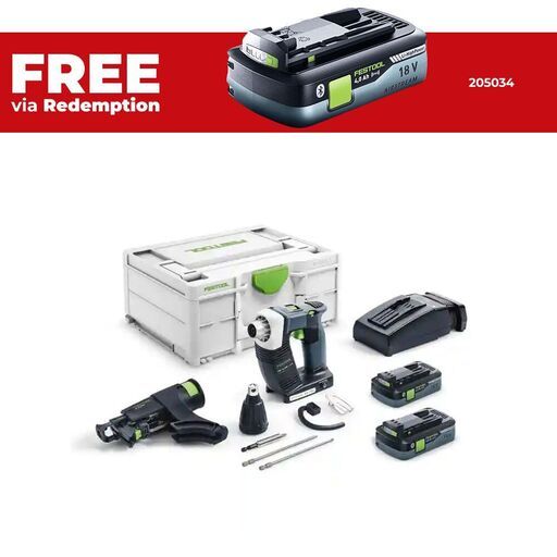 Festool DWC18-4500 (578287) 18V Cordless Collated Screwgun 4.0Ah HighPower Bluetooth Set in Systainer Combo Kit
