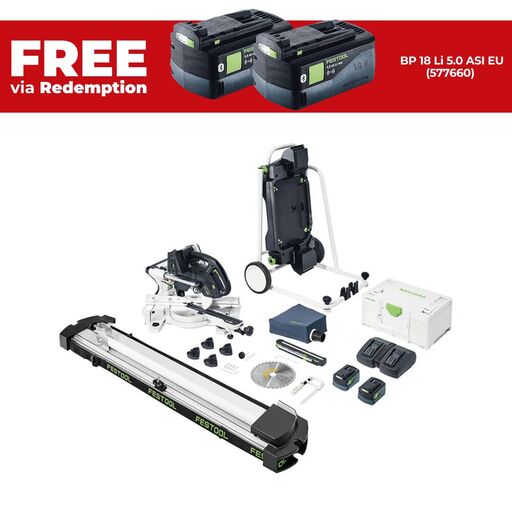 Festool KSC 60 EB 5.0 I-Plus (578251) 18V 216mm 5.0Ah Cordless Slide Compound Mitre Saw Kit & Stand