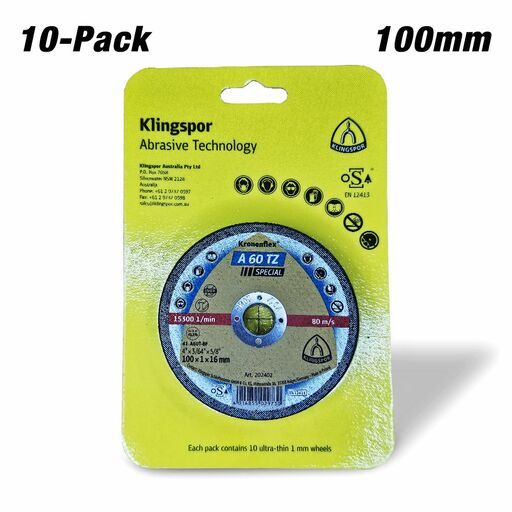 Klingspor 326295 10-Pack 100mm x 1.0mm x 16mm A 60 TZ Stainless Steel Cutting-Off Wheel