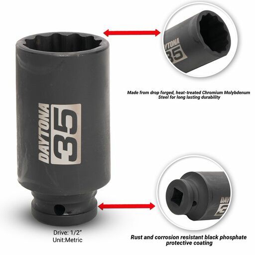 Daytona DDAS35MM 35mm 1/2" Drive 12 Point Deep Axle Nut Socket – image 5