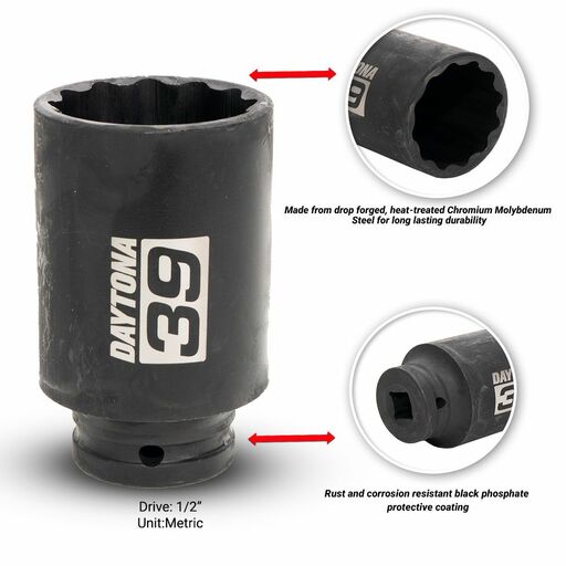 Daytona DDAS39MM 39mm 1/2" Drive 12 Point Deep Axle Nut Socket – image 5