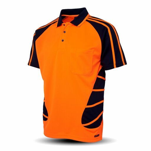 JB's Wear 6HSPON Hi Vis S/S Spider Polo UPF 50+ Orange / Navy – image 2