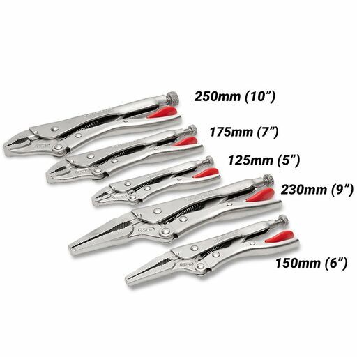 Daytona DLLNP5P 5pce 125mm (5"), 175mm (7"), 250mm (10"), 150mm (6") & 230mm (9") Curved Jaw & Long Nose Locking Plier Set – image 3