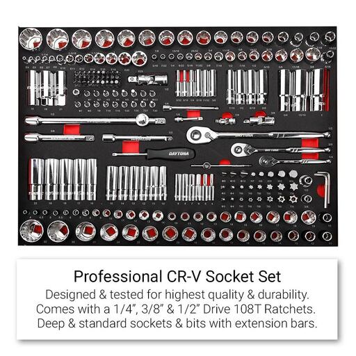 Daytona D1200WSC 1200pce Mechanical Tool Set with 72" 2800mm x 455mm x 1865mm Black Workshop Storage Cabinet Set Tool Trolley – image 2