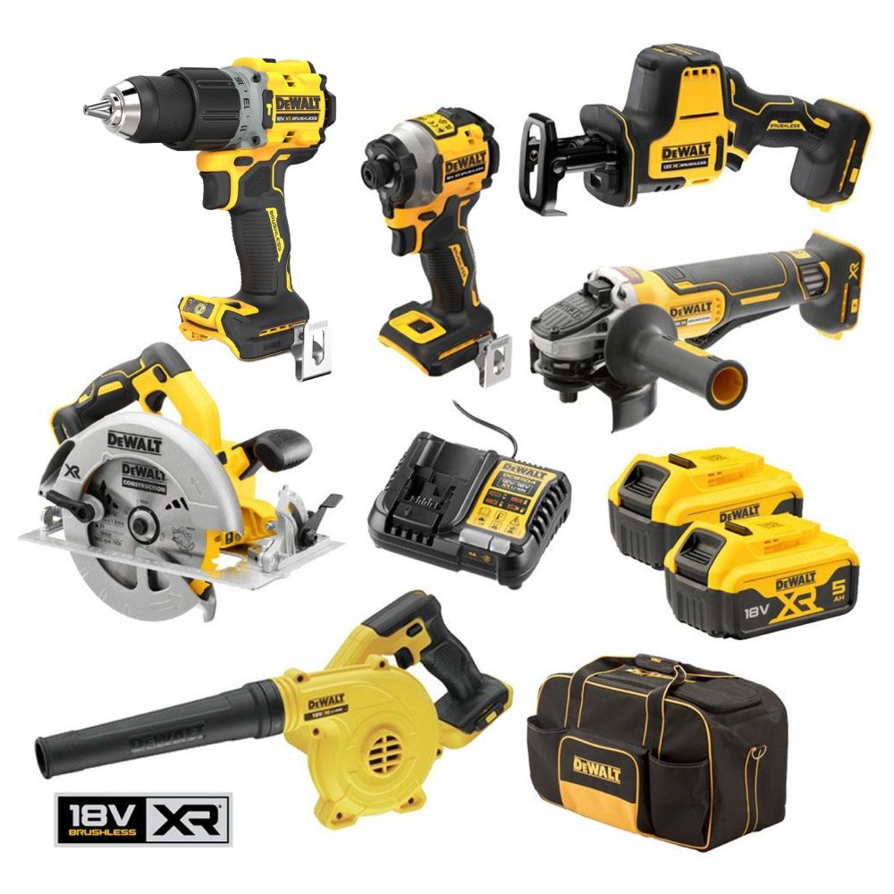 DeWALT DCZ601P2-XE 18V XR Brushless 6 Piece Combo Kit Cordless 2x 5 Amp