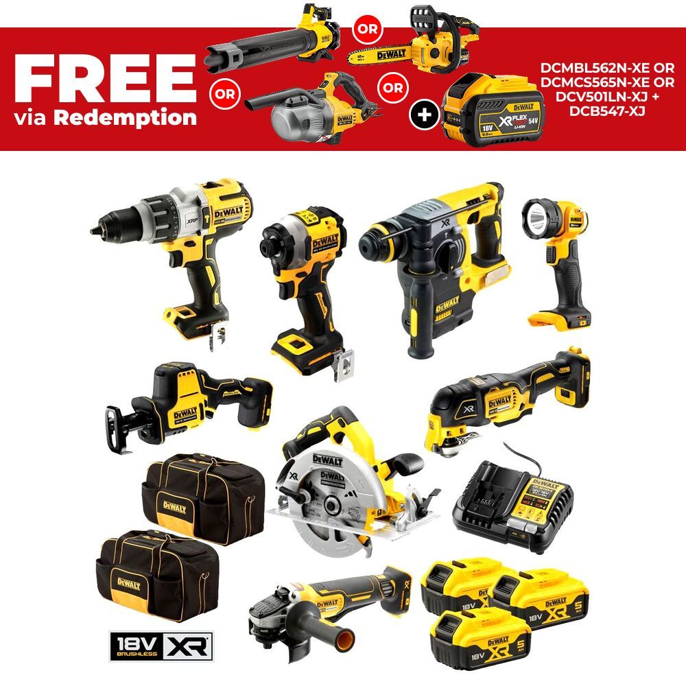 DeWalt DCZ801P3-XE 18V 5.0Ah Cordless Brushless XR 8pce Combo Kit – image 1