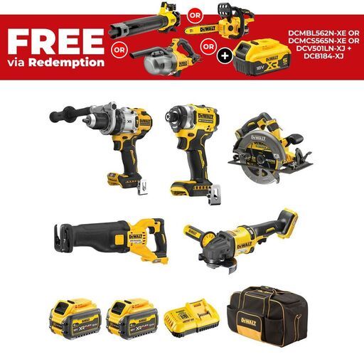 DeWalt DCZ507T2-XE 18V/54V 6.0Ah XR Cordless Brushless Mixed Voltage 5pce Combo Kit
