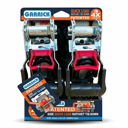Garrick GQLRTD-35MM 35mm x 5m x 1000kg 2-Pack Quick Load Ratchet Tie Down