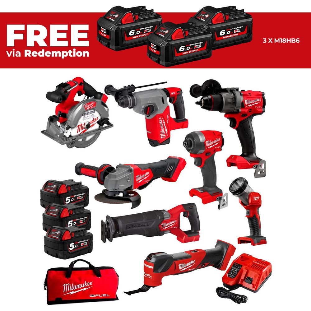 Milwaukee M18FPP8A4503B 18V 5.0Ah Li-ion Cordless Brushless 8pce Combo Kit – image 1