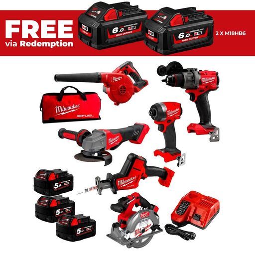 Milwaukee M18FPP6A4503B 18V 5.0Ah Li-ion Cordless Brushless 6pce Combo Kit