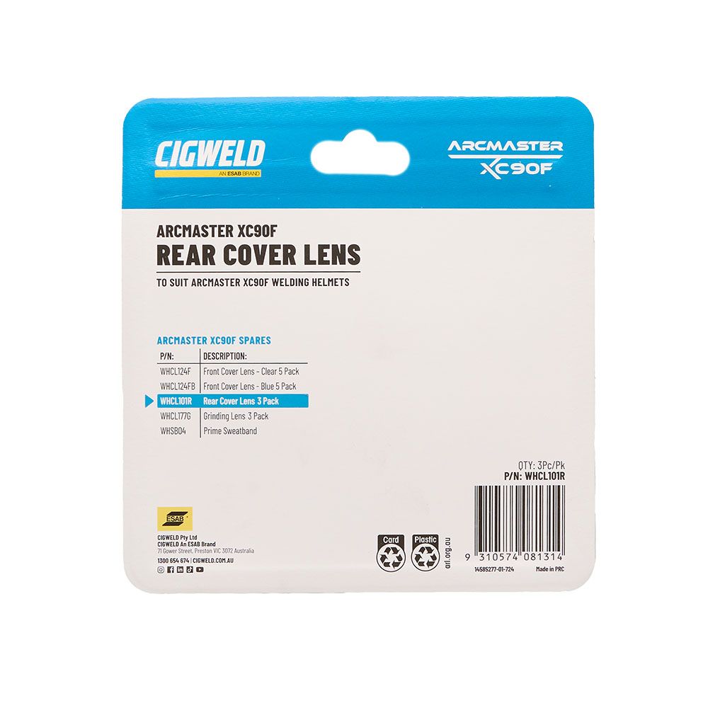 Cigweld WHCL101R 5-Pack Arcmaster XC90F Rear Cover Lens - Clear – image 2