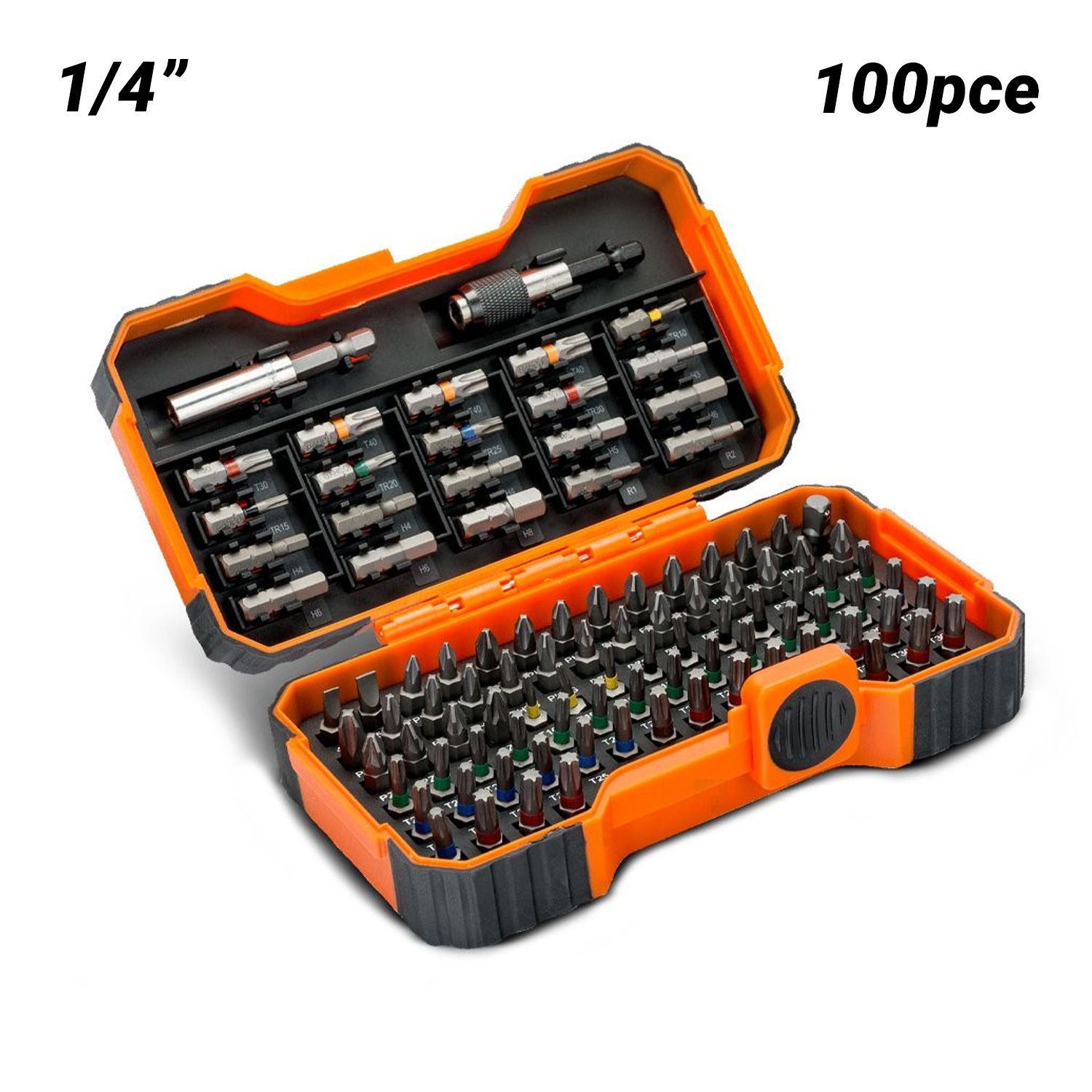 Bahco 59/S100BC 100pce 1/4" Bit Set for Slotted/Phillips/Pozidriv/Hex/ TORX®/TORX® Tamper/Robertson Screw – image 1