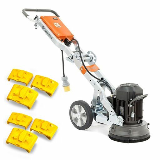 Husqvarna PG280-10A-(EZCHANGE)-XHPGP 240V 280mm Concrete Floor Grinder with 3-Pack PCD Professional Diamond Shoe Plate Pad