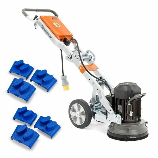 Husqvarna PG280-10A-(EZCHANGE)-XHGPS6 240V 280mm Concrete Floor Grinder with 3-Pack 6# Grit - Soft Bond Diamond Shoe Plate Pad For Hard Concrete