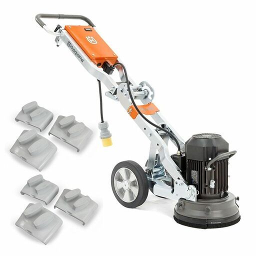 Husqvarna PG280-10A-(EZCHANGE)-XHGPS50 240V 280mm Concrete Floor Grinder with 3-Pack 50# Grit - Soft Bond Diamond Shoe Plate Pad For Soft - Medium - Hard Concrete