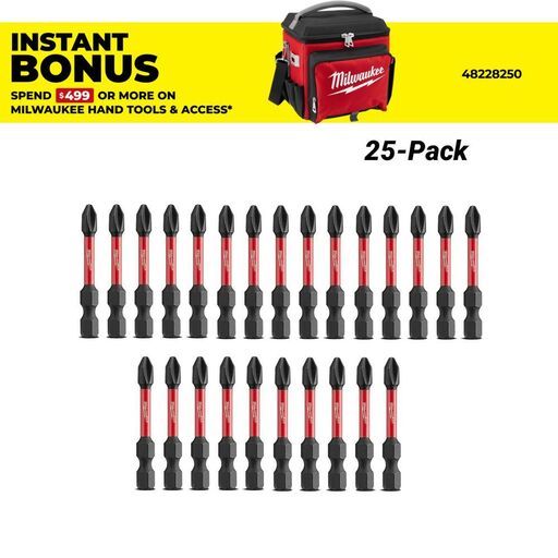 Milwaukee 48324762A 25 Pack PH2 x 50mm (2") Phillips SHOCKWAVE Power Bits