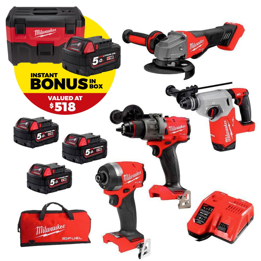 Milwaukee M18FPP4A3BD503B 18V 5.0Ah Li-ion Cordless FUEL 4pce Combo Kit Power Pack