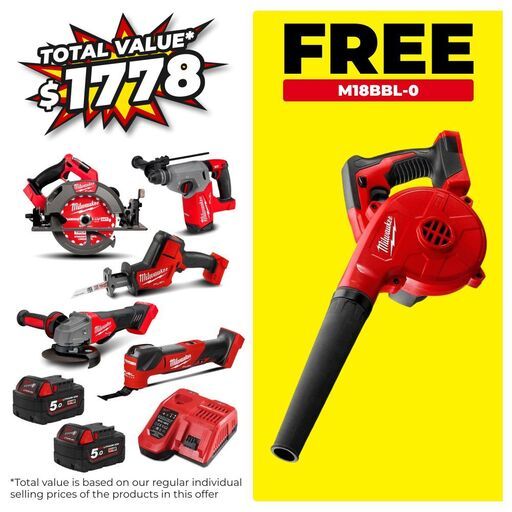 Milwaukee M18FPP5B4502B 18V 5.0Ah Li-ion FUEL Cordless Brushless 5pce Combo Kit