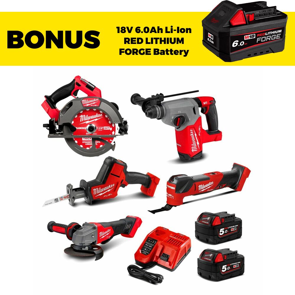 Milwaukee M18FPP5B4502B 18V 5.0Ah Li-ion FUEL Cordless Brushless 5pce Combo Kit