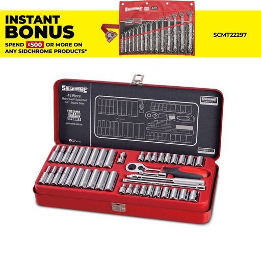 Sidchrome SCMT12130 43pce 1/4” Drive Metric & Imperial Socket Set