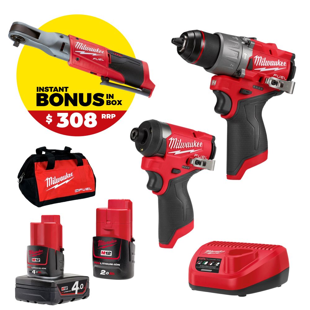 Milwaukee M12FPP2A2B422B 12V 2.0Ah/4.0Ah Li-ion Cordless Brushless 2pce Combo Kit