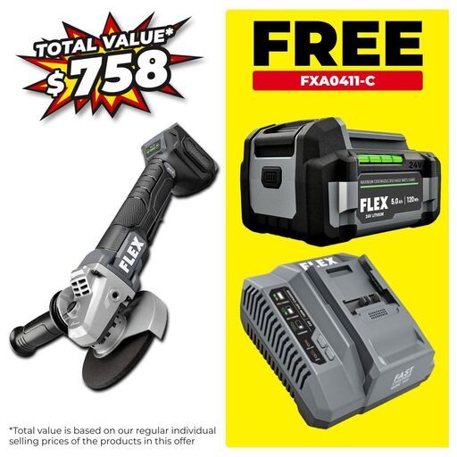 Flex FXA3171A-Z 24V Li-ion Cordless Brushless 125mm Variable Speed Angle Grinder with Paddle Switch -  Skin Only