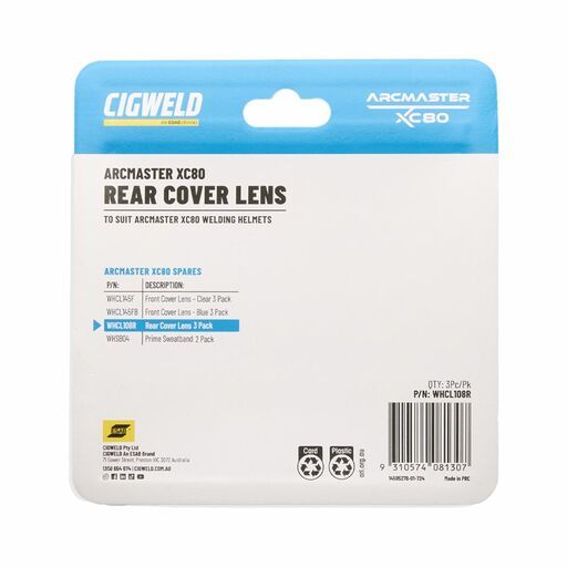 Cigweld WHCL108R 3-Pack Arcmaster XC80 Rear Cover Lens (Clear) – image 3
