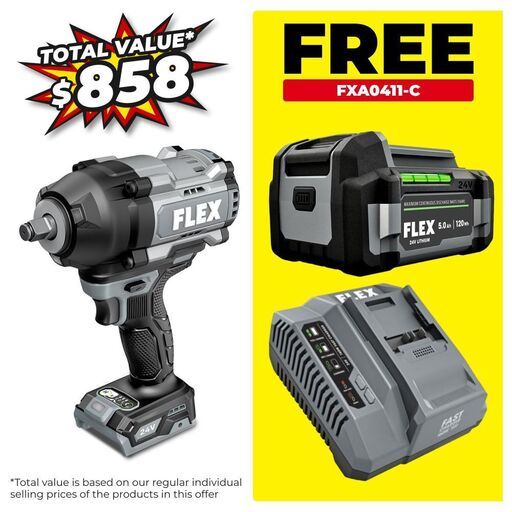 Flex FXA1472-Z 24V Li-ion Cordless Brushless 1/2" High Torque Impact Wrench - Skin Only