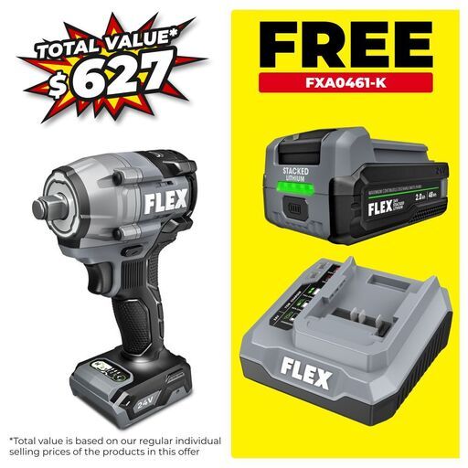 Flex FXA1431-Z 24V Li-ion Cordless Brushless 1/2" Compact Size Impact Wrench - Skin Only