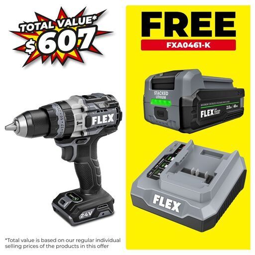 Flex FXA1271T-Z 24V Li-ion Cordless Brushless 13mm 2-Speed Hammer Drill with Turbo Mode - Skin Only