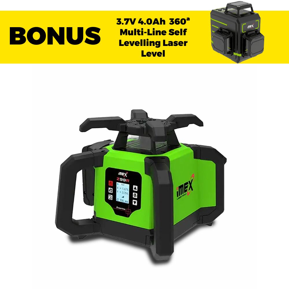 Imex 012-Z99R 18V 4.0Ah Red Beam Dual Grade Rotary Laser Level Kit